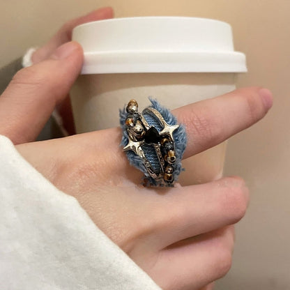 Denim star ring D0159