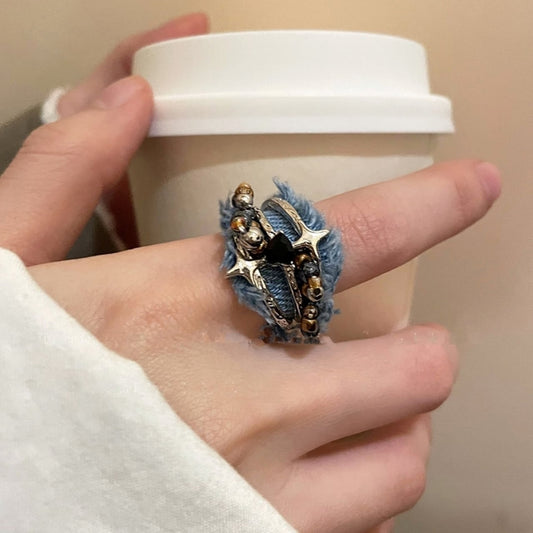 Denim star ring D0159