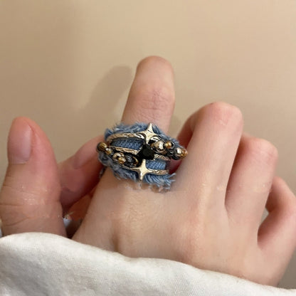Denim star ring D0159