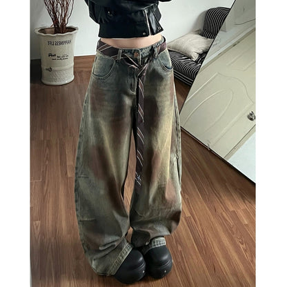 Retro curve denim jeans D0176