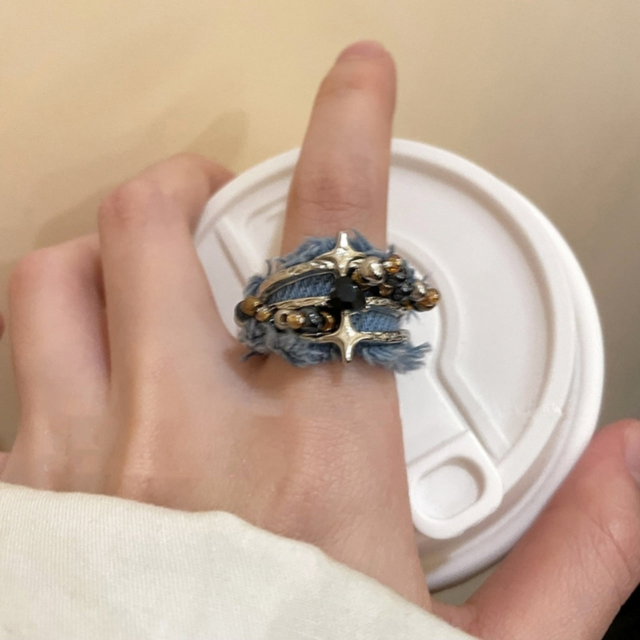 Denim star ring D0159