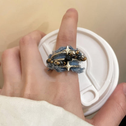 Denim star ring D0159