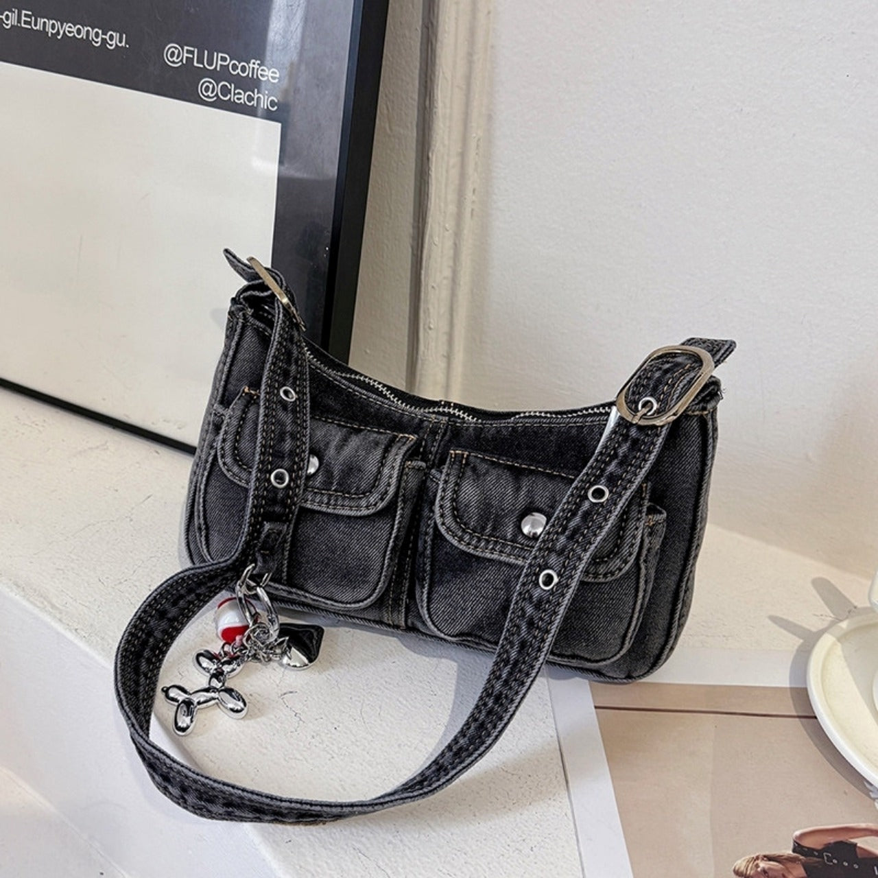 Denim shoulder bag D0171