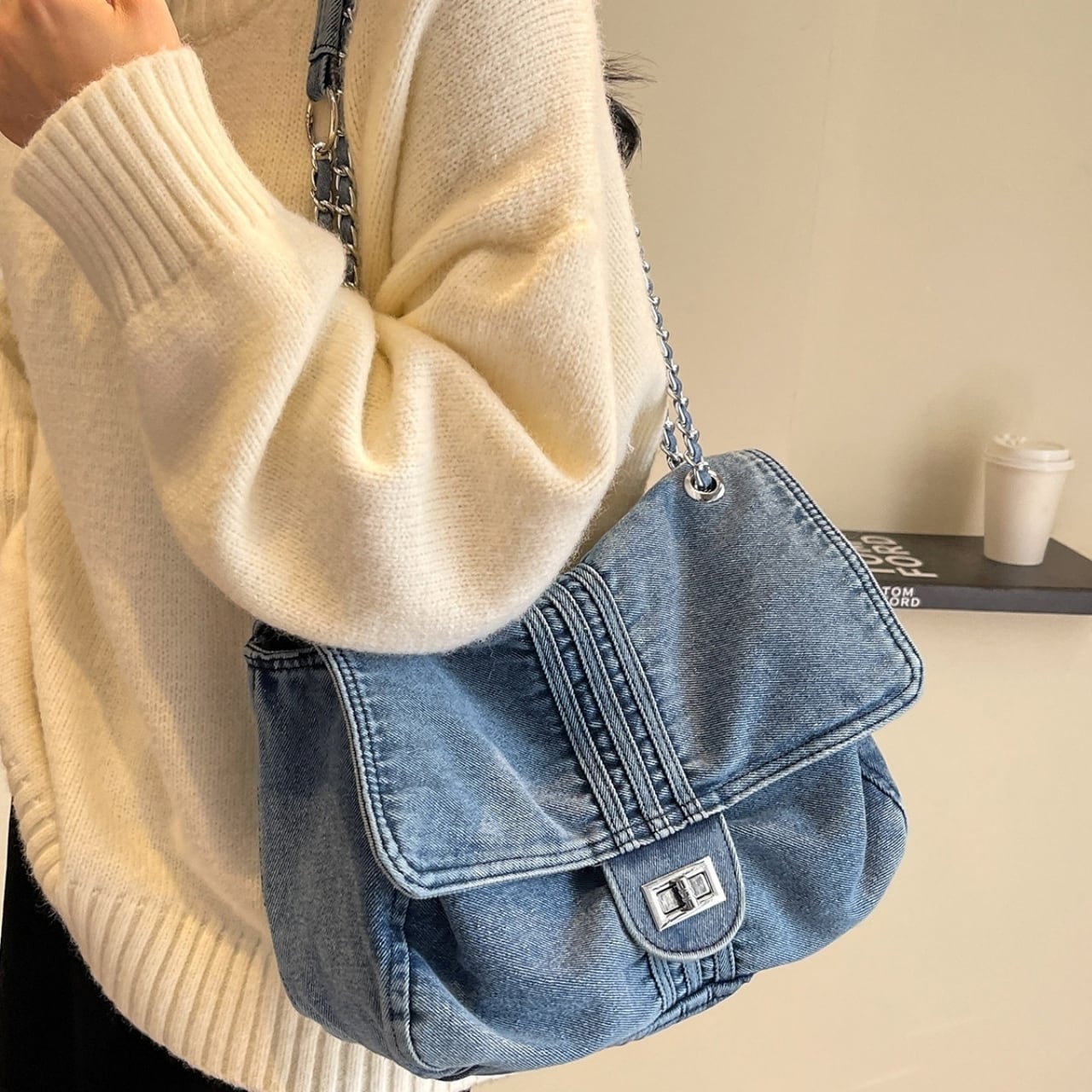 Denim chain shoulder bag D0169