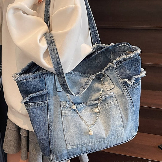 Washed denim tote bag D0170