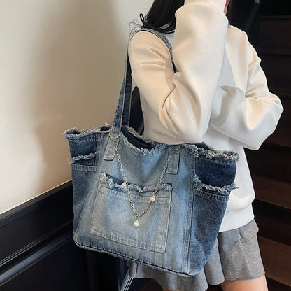 Washed denim tote bag D0170