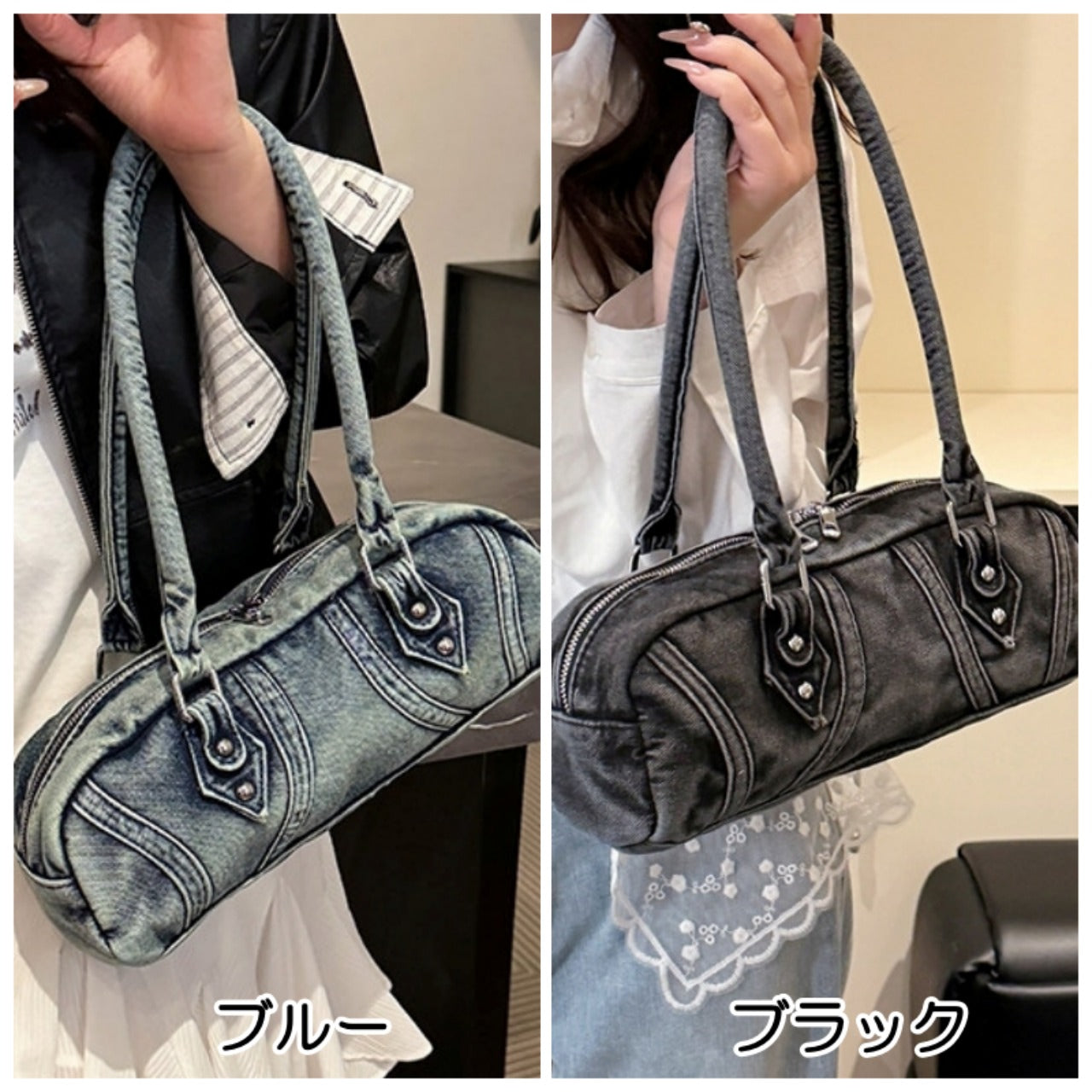 Double handle denim bag D0172