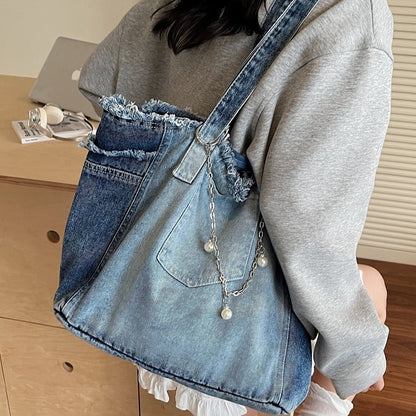Washed denim tote bag D0170