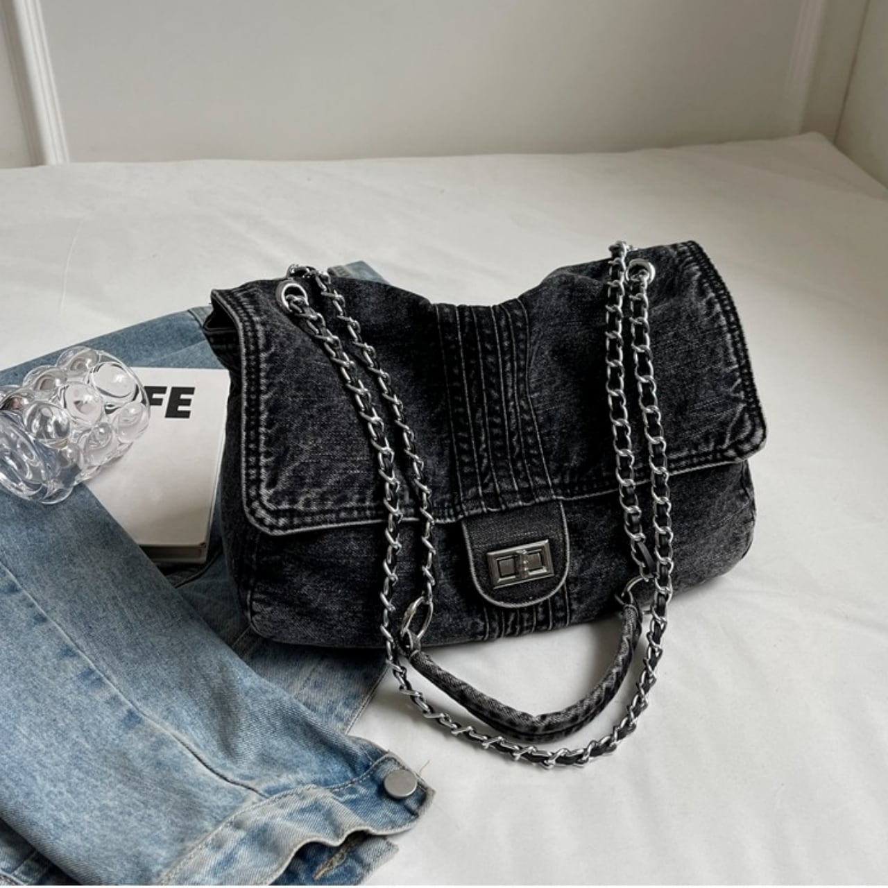 Denim chain shoulder bag D0169