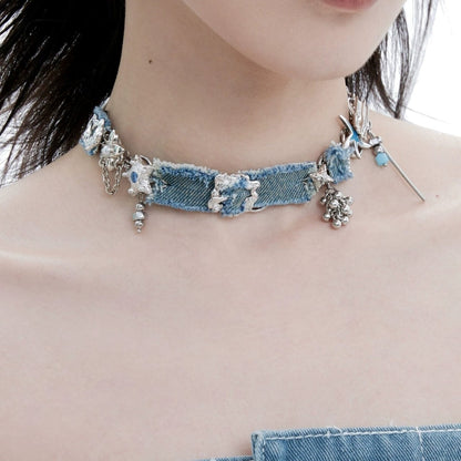 2WAY denim choker necklace D0162
