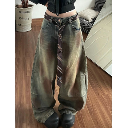 Retro curve denim jeans D0176