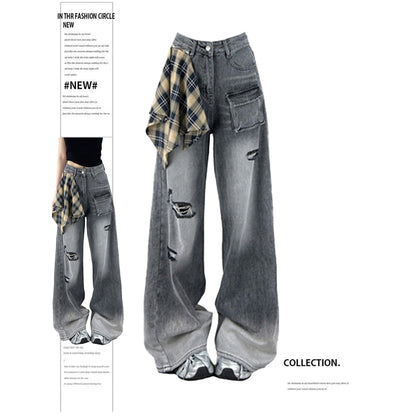 Distressed wide denim jeans D0177