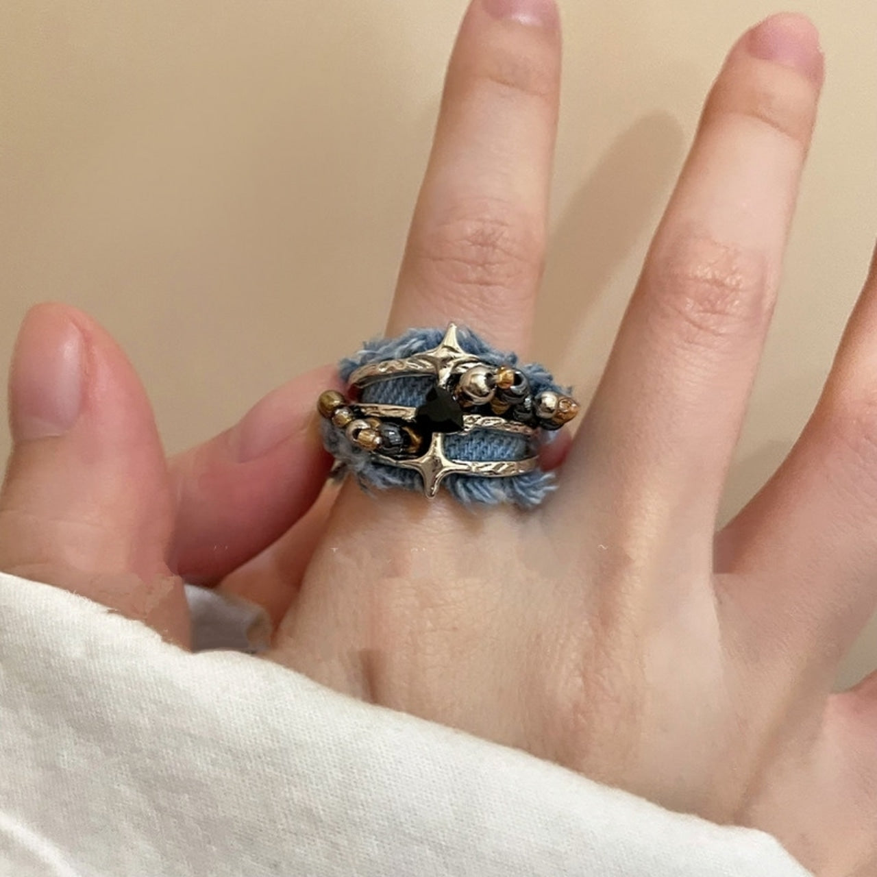Denim star ring D0159