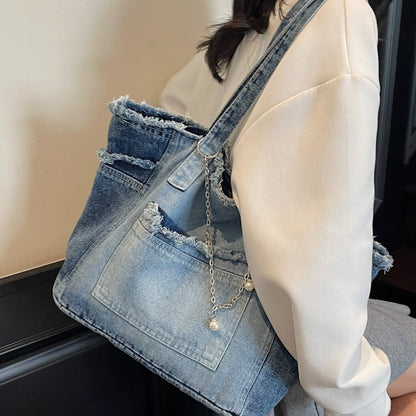 Washed denim tote bag D0170