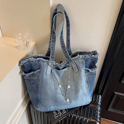 Washed denim tote bag D0170