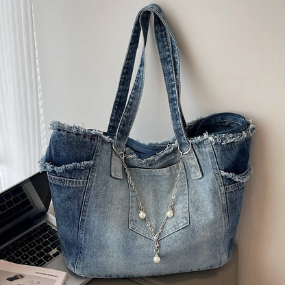 Washed denim tote bag D0170