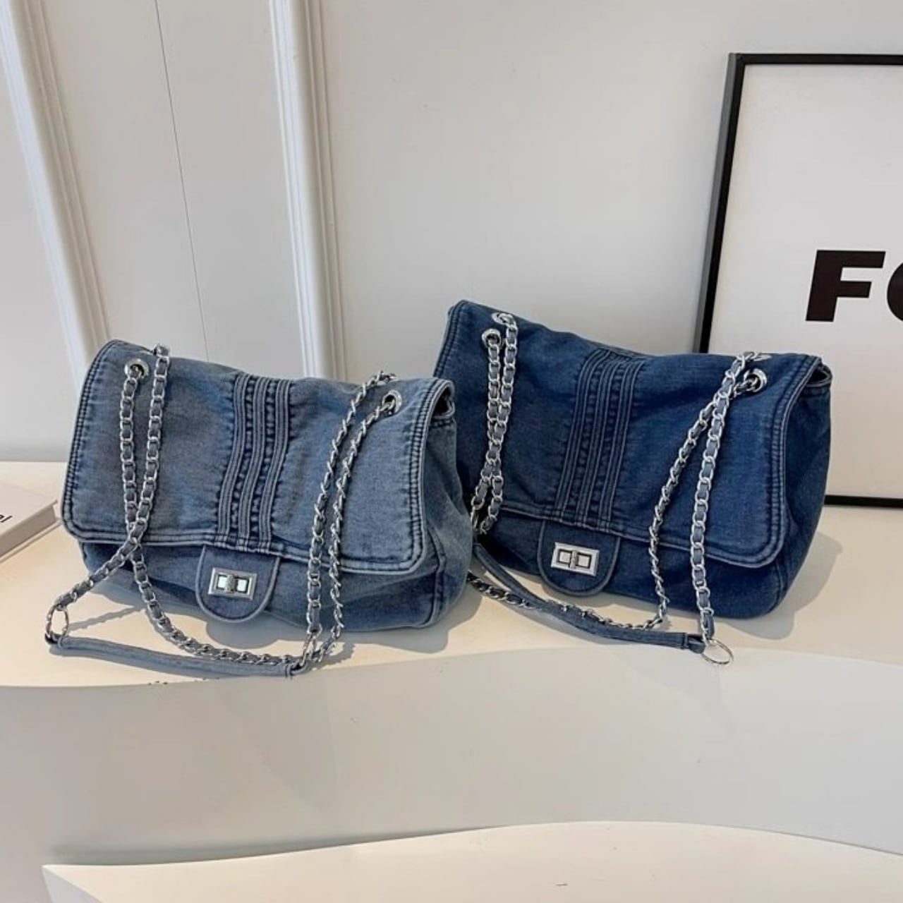 Denim chain shoulder bag D0169