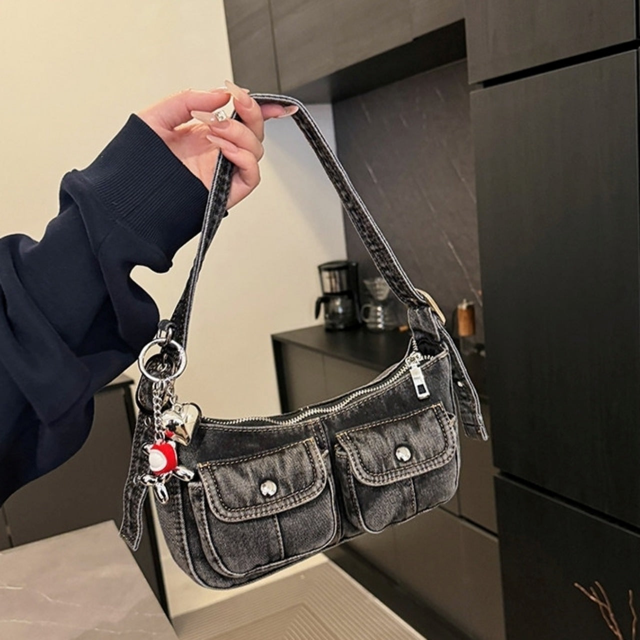 Denim shoulder bag D0171