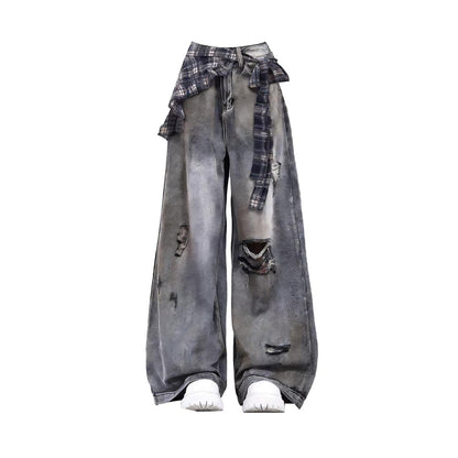 Distressed wide denim jeans D0180