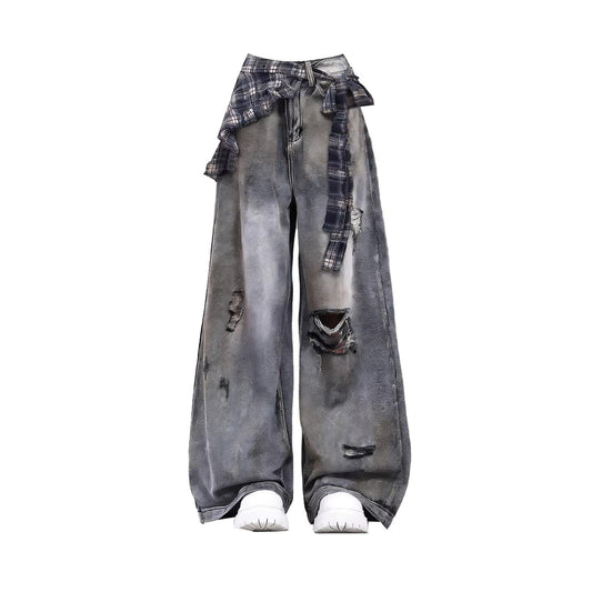 Distressed wide denim jeans D0180
