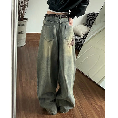 Retro curve denim jeans D0176