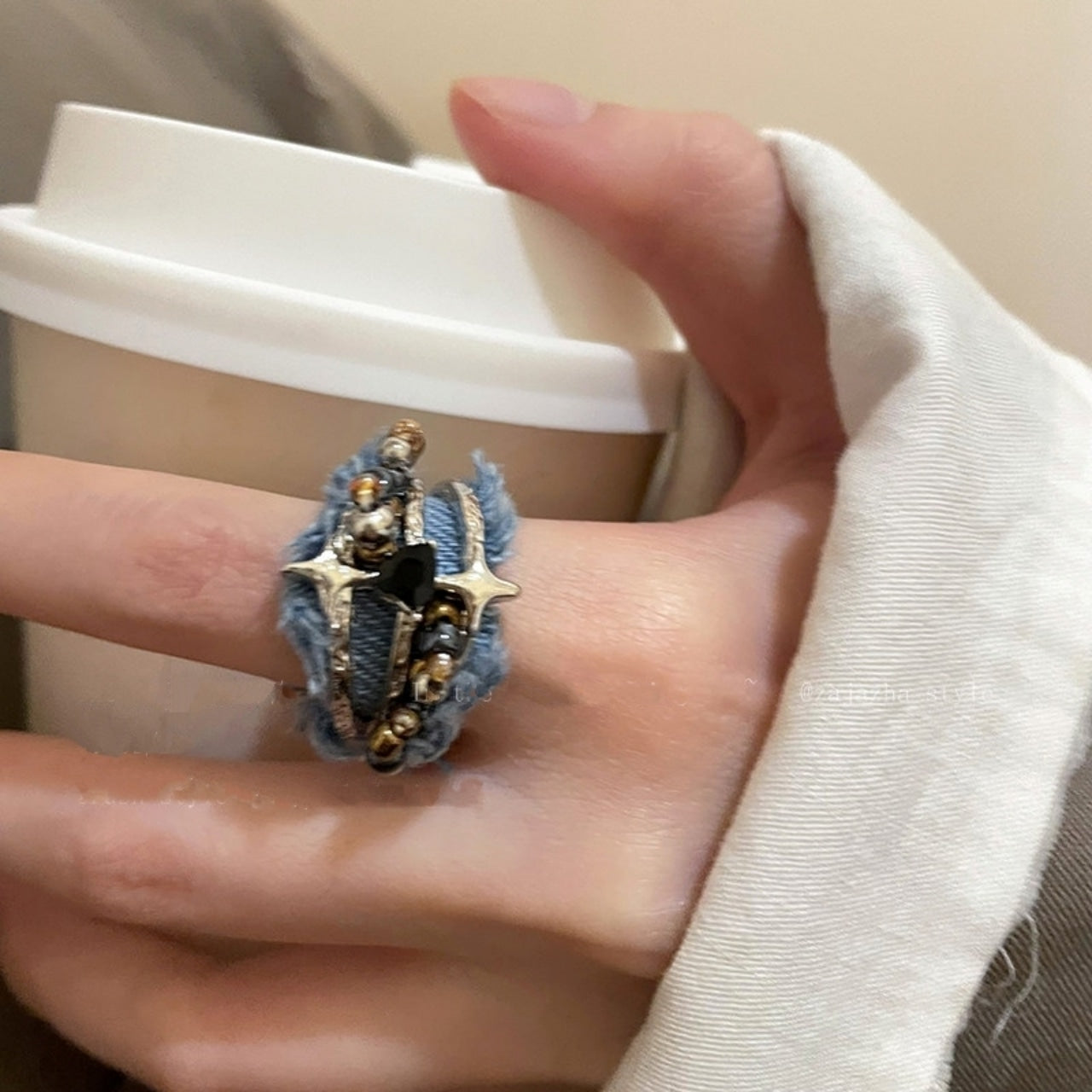 Denim star ring D0159