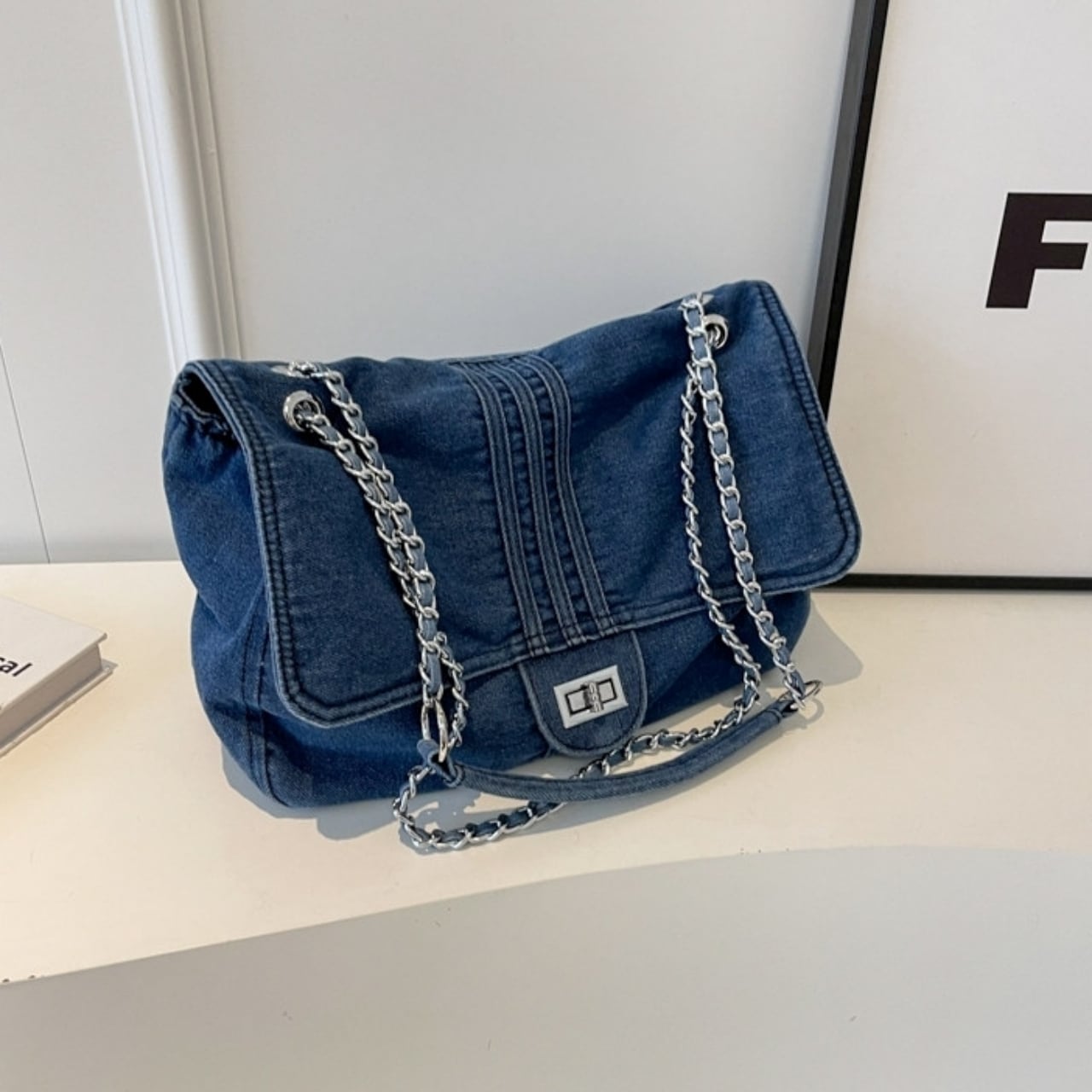 Denim chain shoulder bag D0169