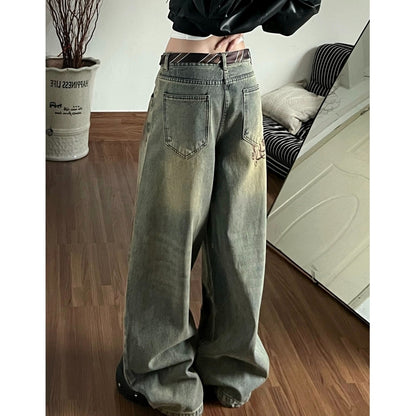 Retro curve denim jeans D0176