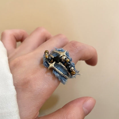 Denim star ring D0159