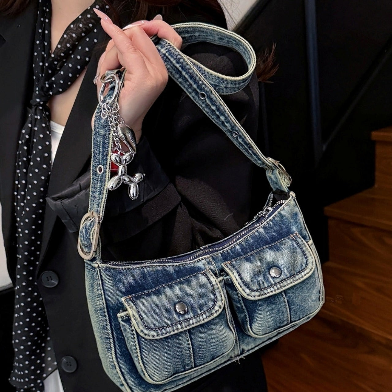 Denim shoulder bag D0171