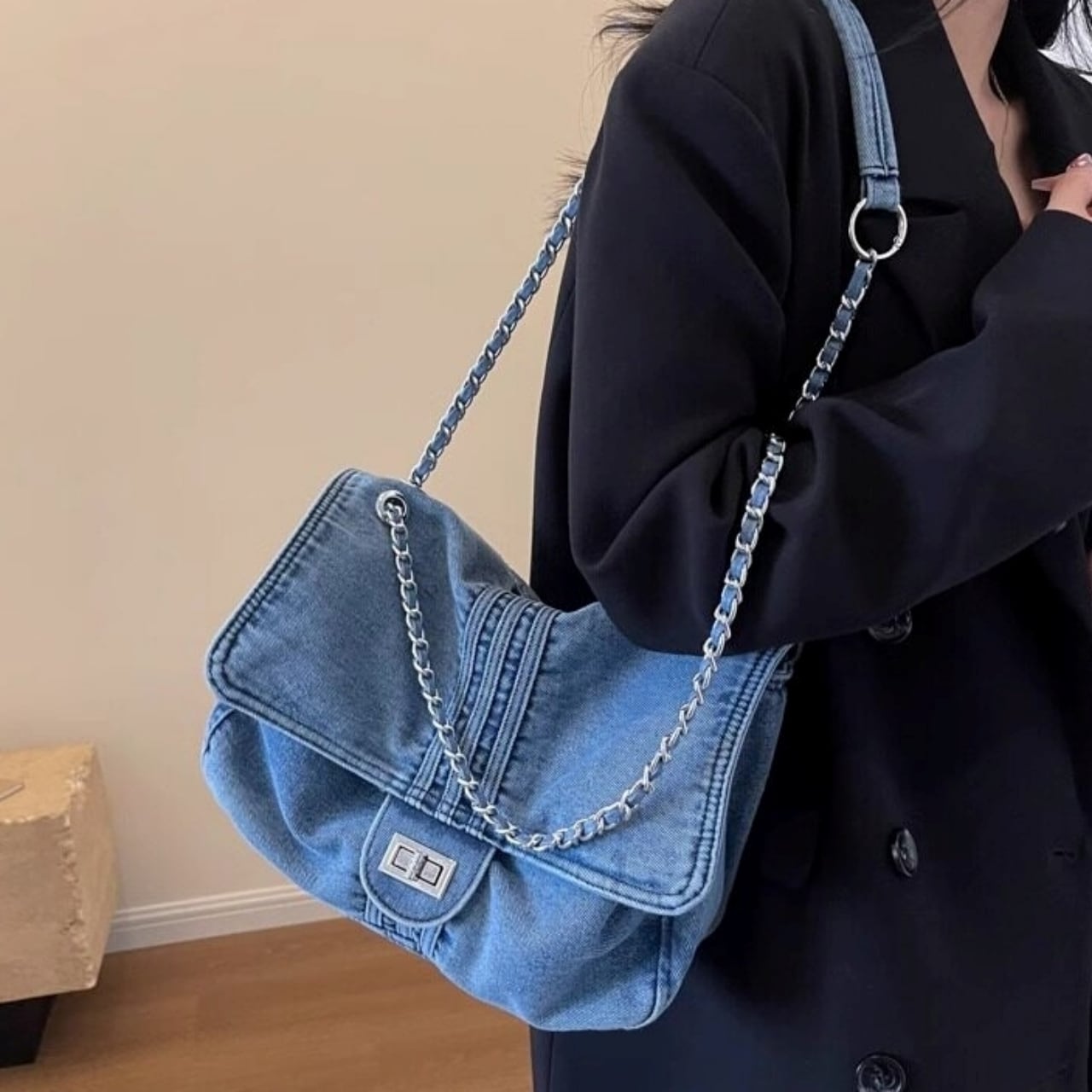 Denim chain shoulder bag D0169