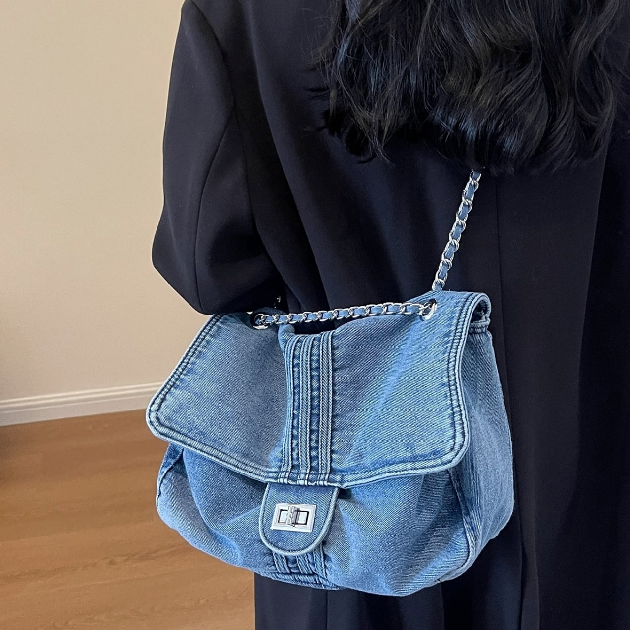 Denim chain shoulder bag D0169