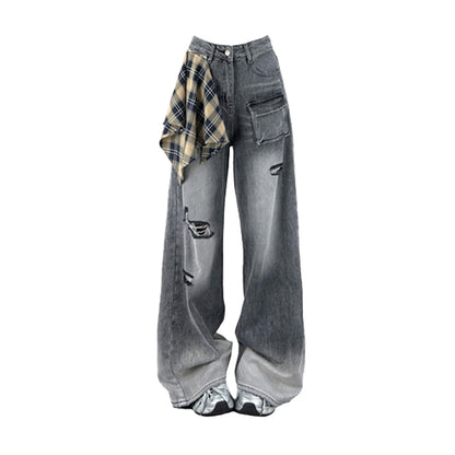 Distressed wide denim jeans D0177