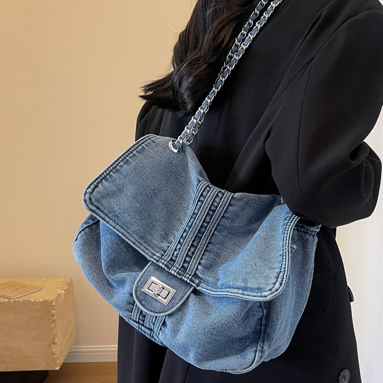 Denim chain shoulder bag D0169