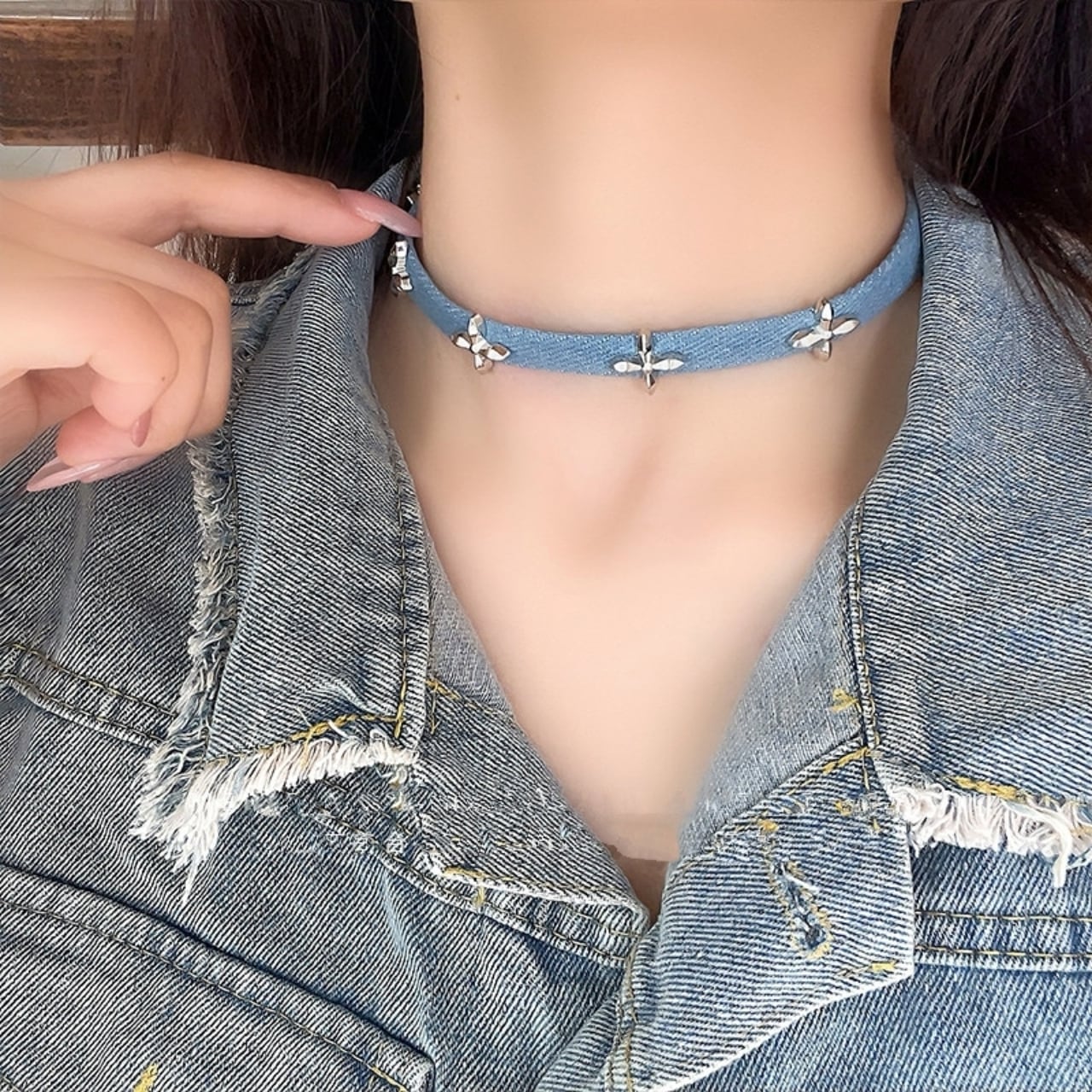 Denim choker necklace D0161
