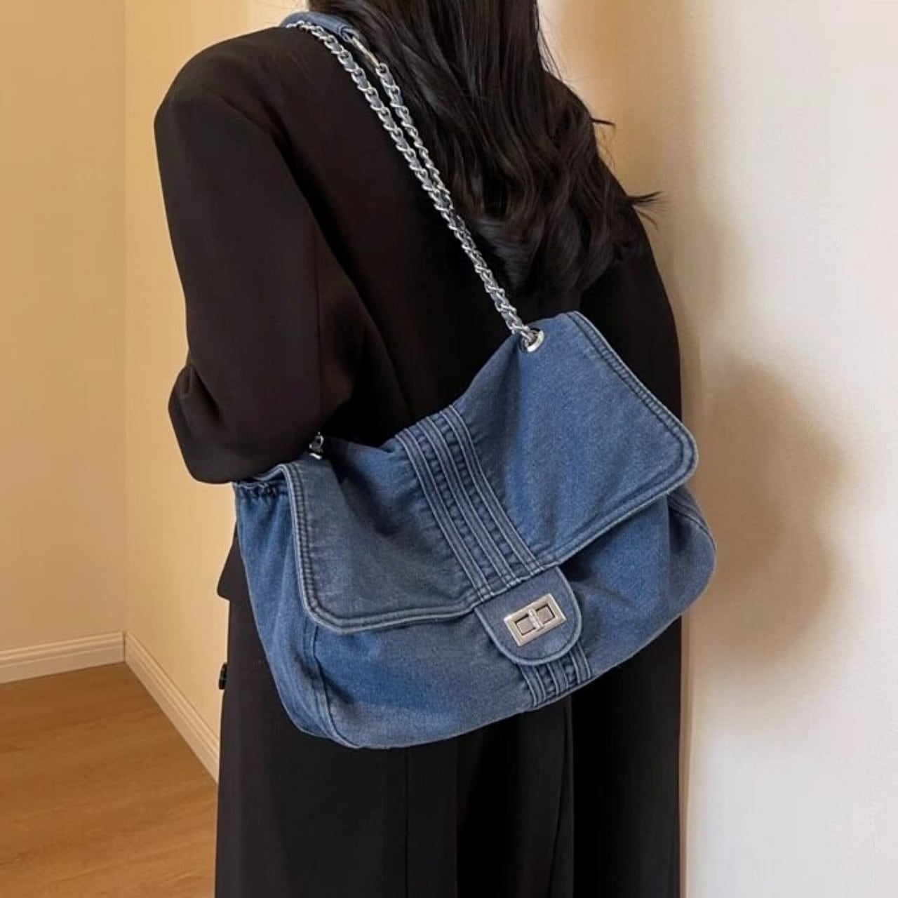 Denim chain shoulder bag D0169