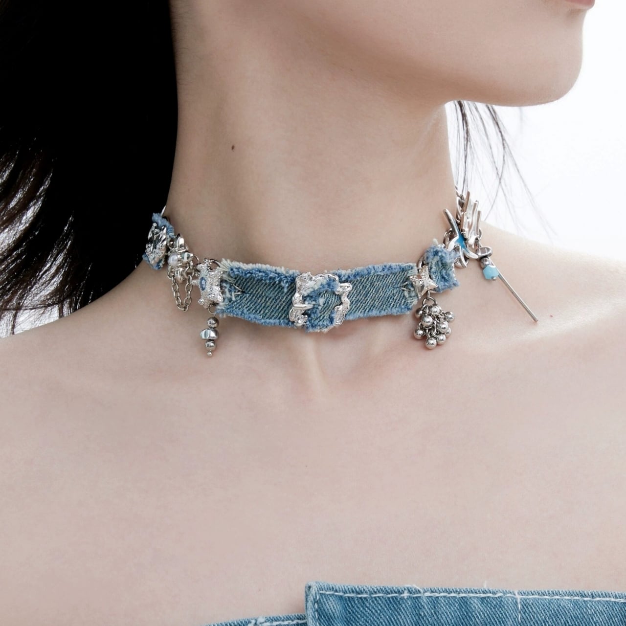 2WAY denim choker necklace D0162