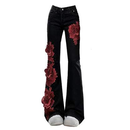 Rose motif flare pants D0179