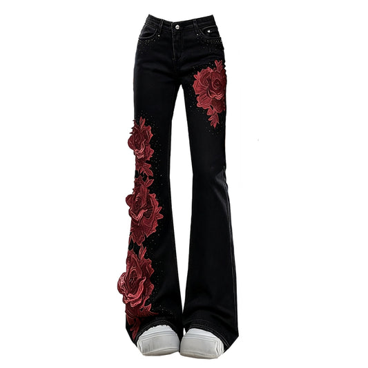 Rose motif flare pants D0179