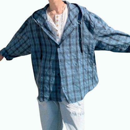Hooded checked shirt D0199