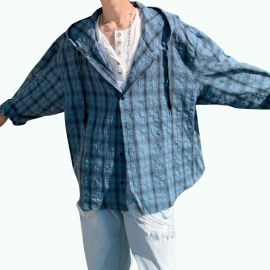 Hooded checked shirt D0199