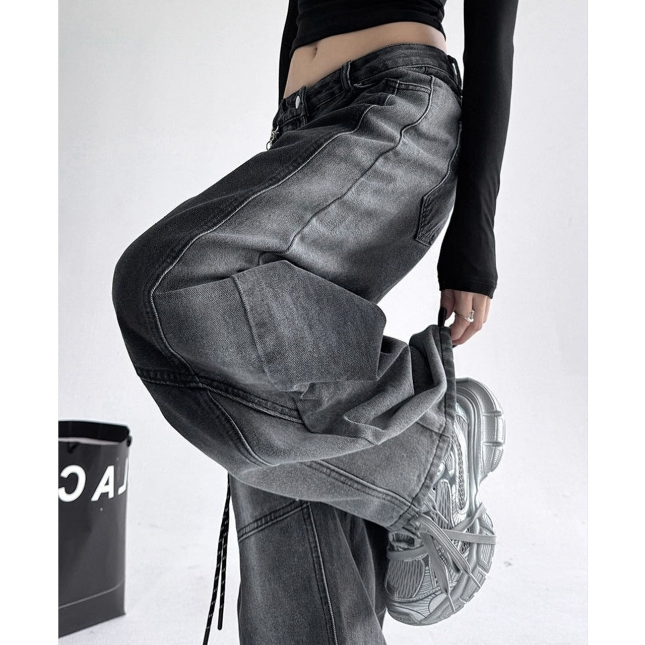 Wide leg gradient denim jeans D0192