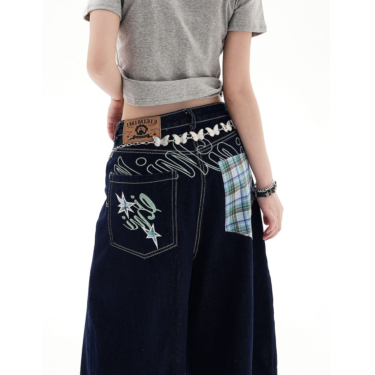 Wide leg denim capris D0195