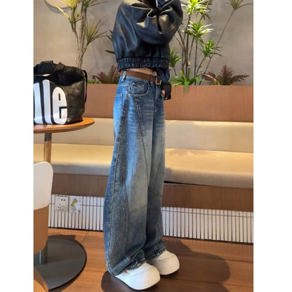 Wide leg rhinestone denim jeans D0184
