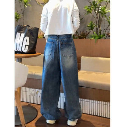 Wide leg rhinestone denim jeans D0184