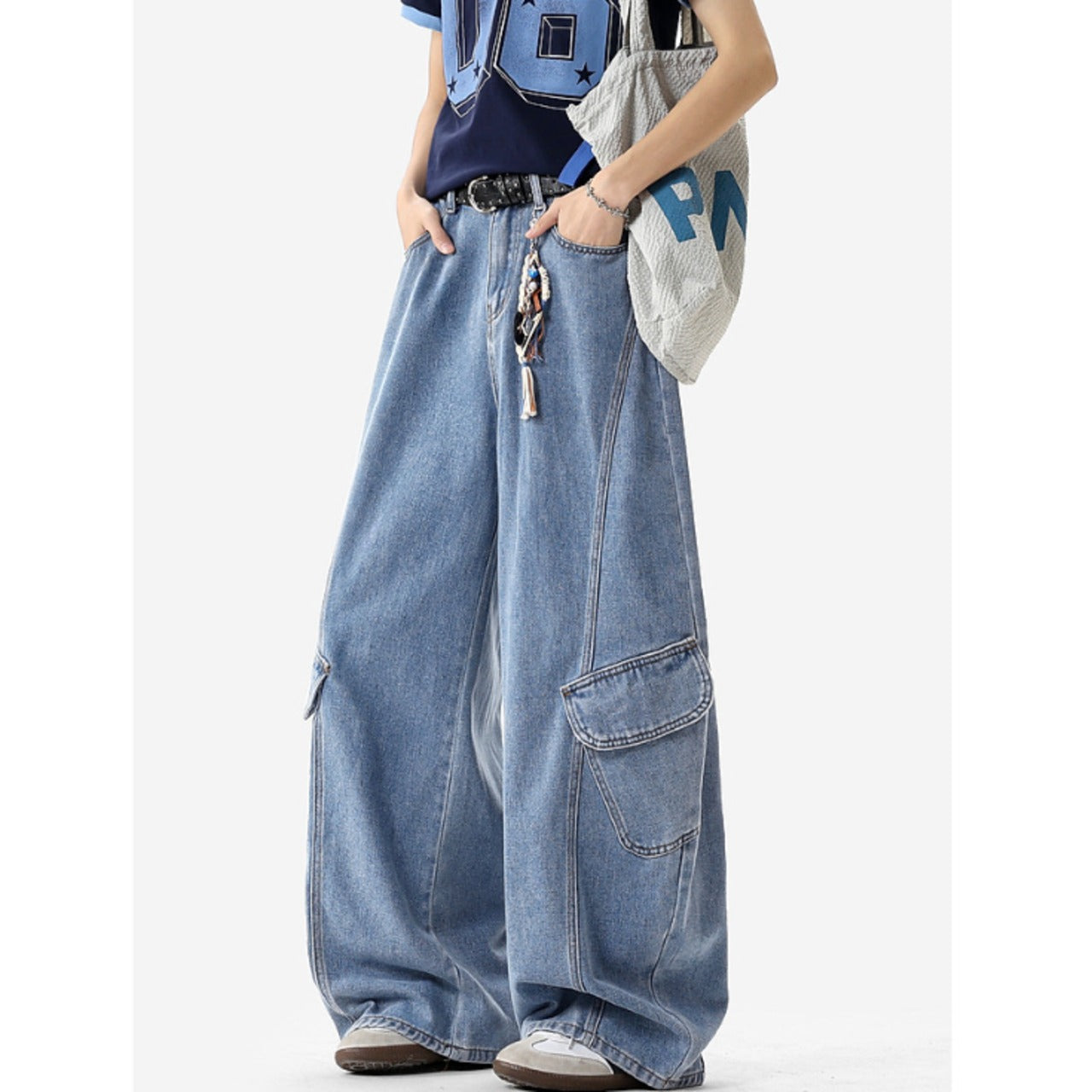 Cargo wide leg denim jeans D0189