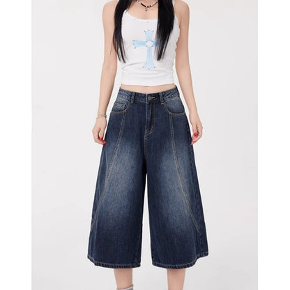 Wide leg denim capris D0196