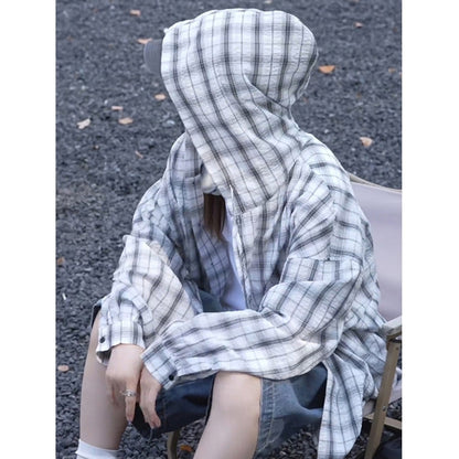 Hooded checked shirt D0199