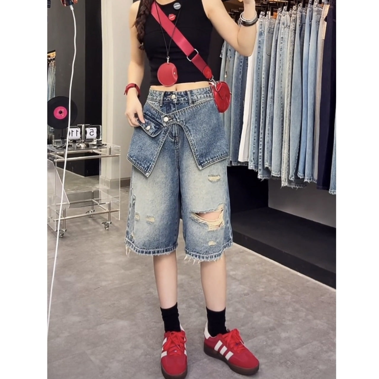 Half denim pants D0185