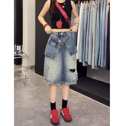 Half denim pants D0185